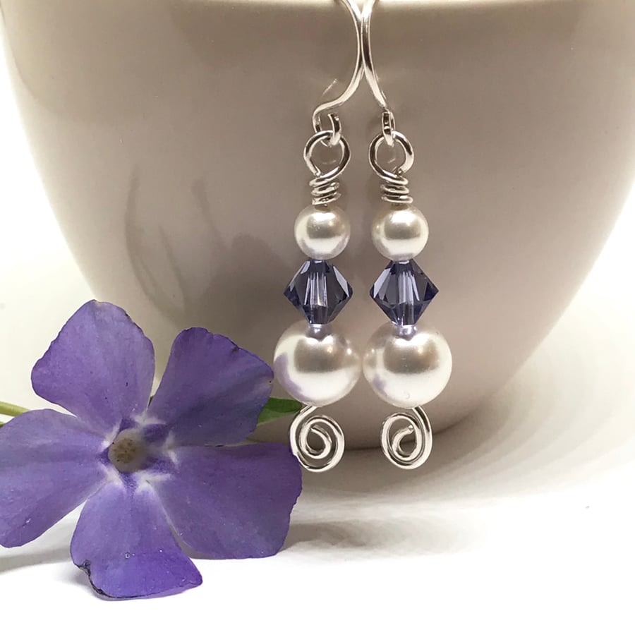 Pearl and Crystal Earrings, Sterling Silver, Gift For Her