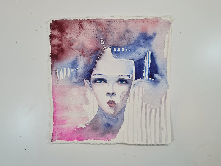 Surreal Portrait Watercolour Painting, Portrait of a Woman, Wall Art