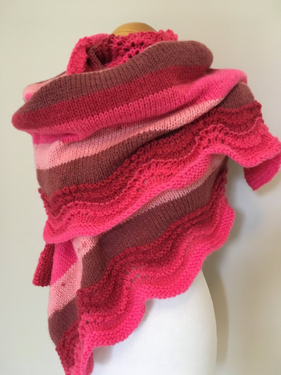 Hand knitted Pinks and Berries Lace Shawl 