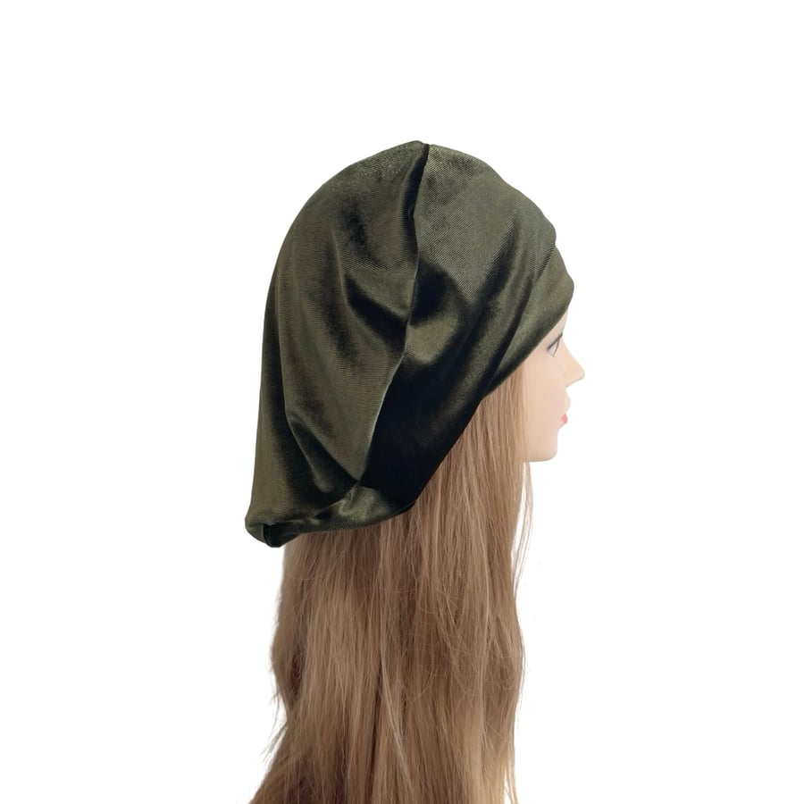 Olive Green Slouchy Retro Beret Hat for Women Soft Comfy Velour Beret Tam