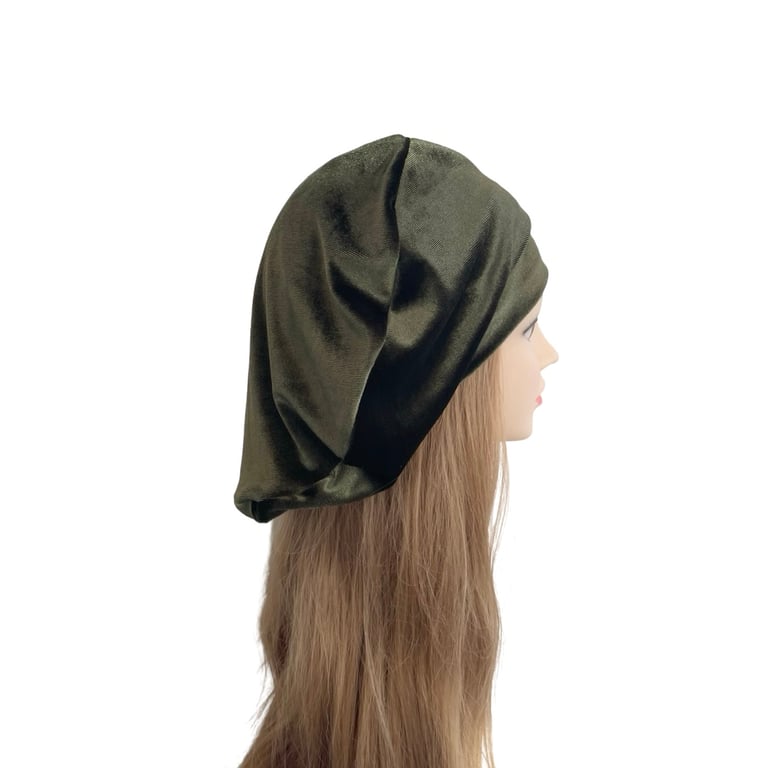 Olive Green Slouchy Retro Beret Hat for Women Soft Comfy Velour Beret Tam