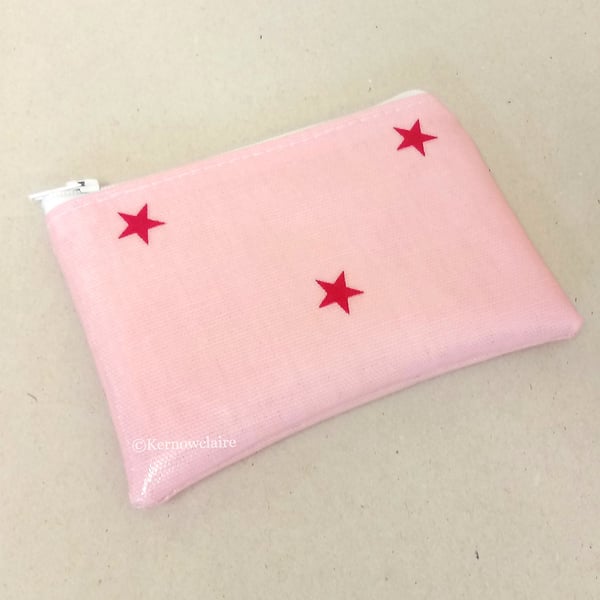 Coin purse in pink with stars, lined zipped purse
