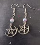 Silver pentacle charm dangle earrings with pastel faux pearl beads  - Image 1