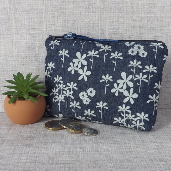 Coin purse, small make up bag, denim