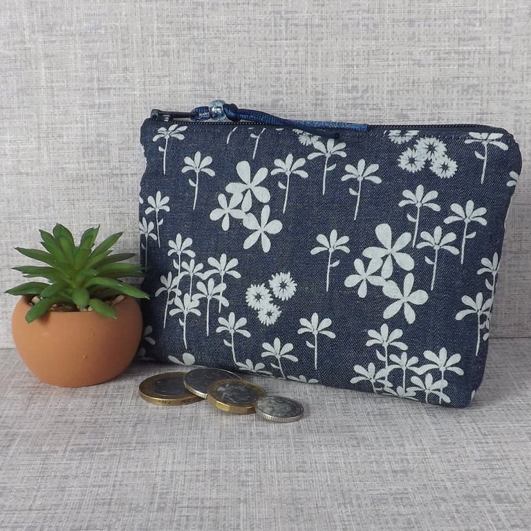 Coin purse, small make up bag, denim