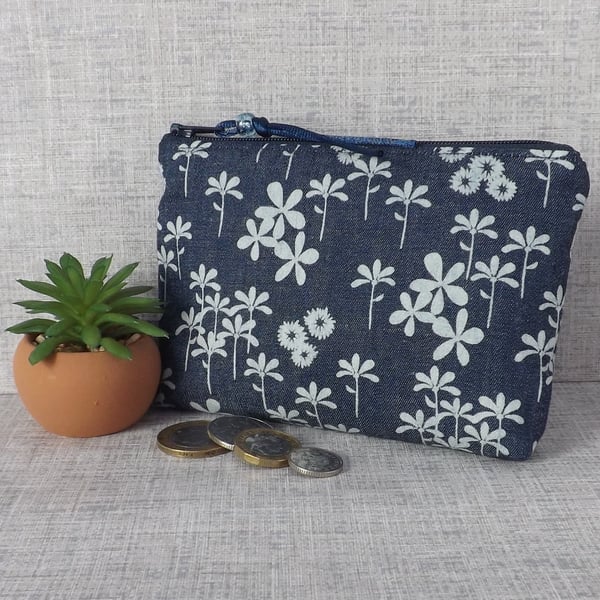 Coin purse, small make up bag, denim