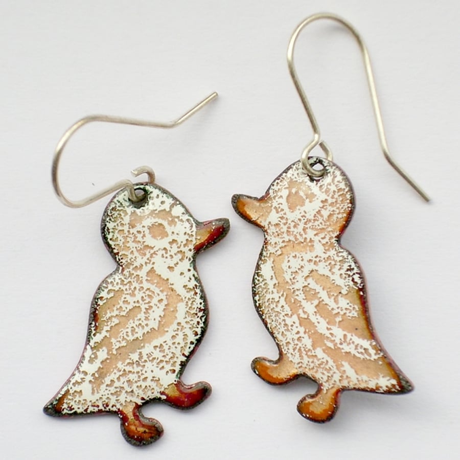 enamel earrings - small duck - white