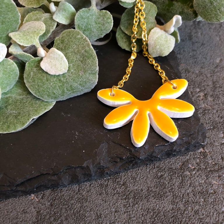 Ceramic petal necklace - honey yellow