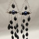 Midnight Pearl & Stardust Chandelier Earrings With Black Opals