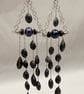 Midnight Pearl & Stardust Chandelier Earrings With Black Opals