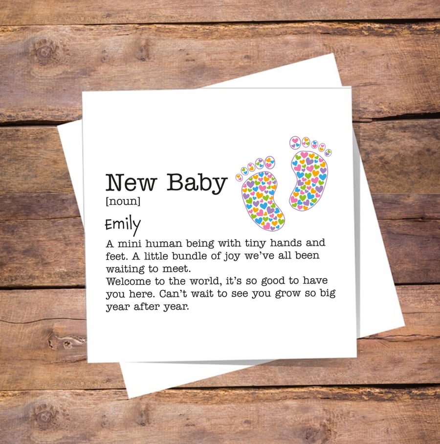 New Baby Personalised Definition Card