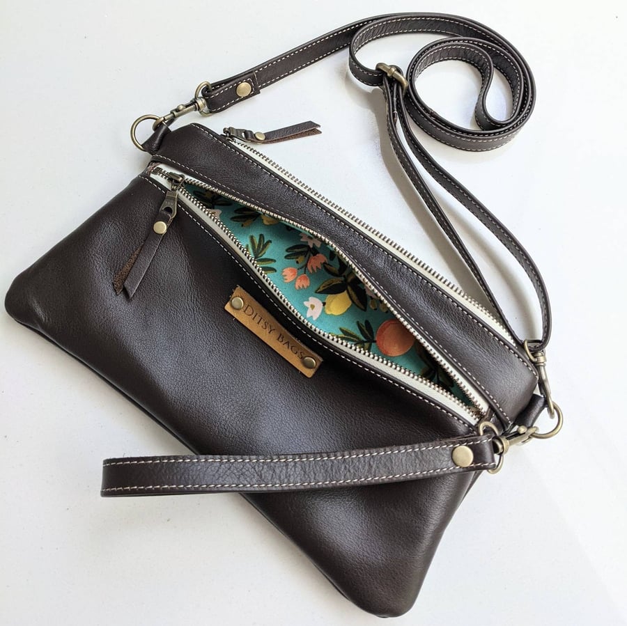 Multi purpose leather clutch and crossbody bag
