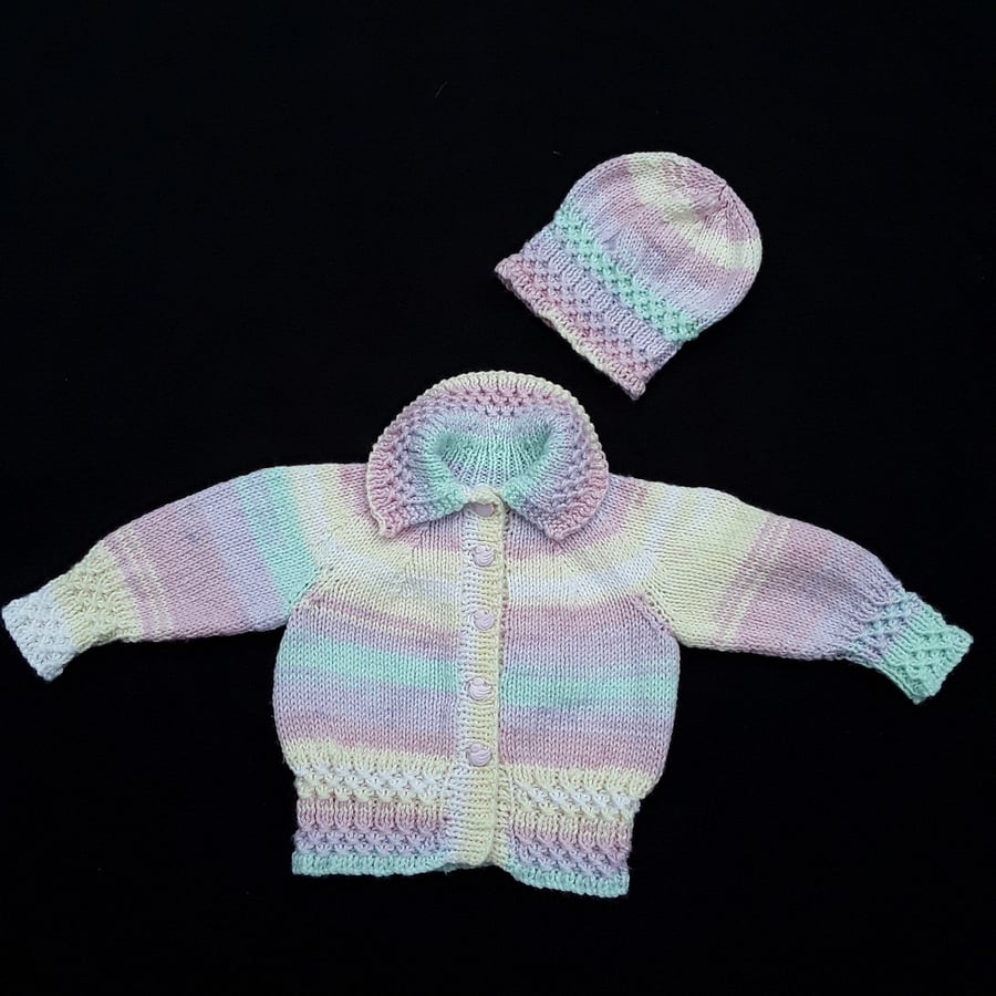 Hand knitted baby cardigan and hat 0 - 6 months - Seconds Sunday