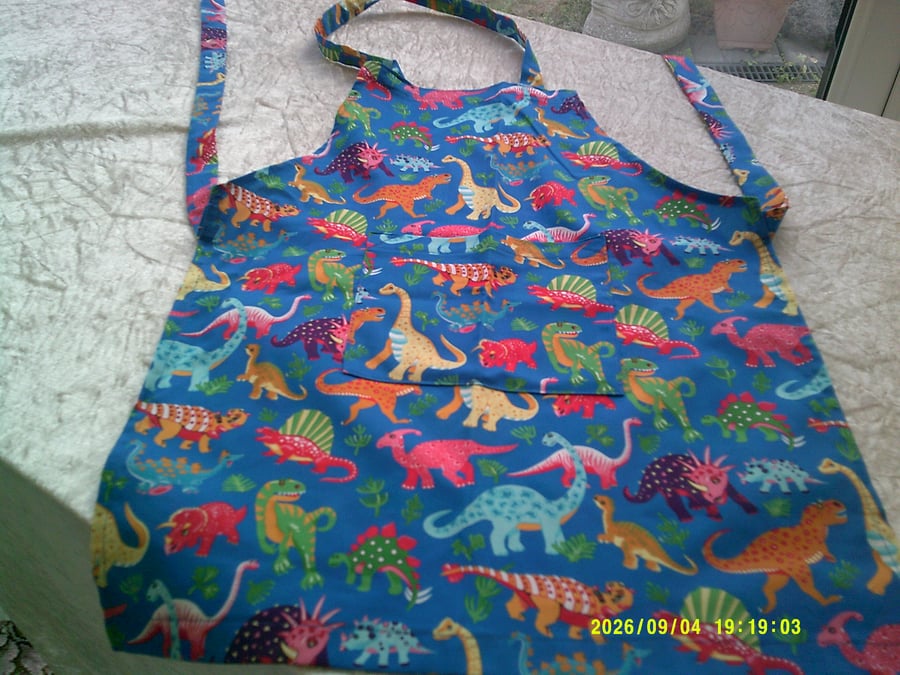 Colourful Dinosaurs on Blue Childs Apron