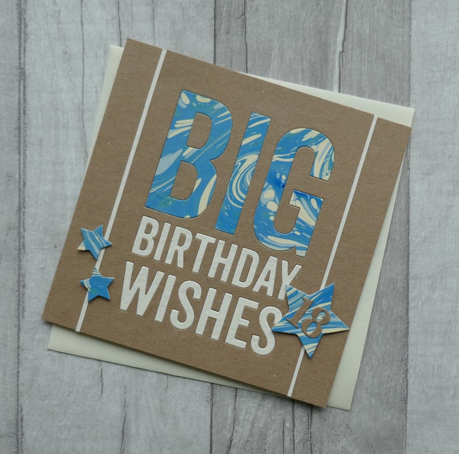 Kraft, Blue and Cream - Big Birthday Wishes -18... - Folksy