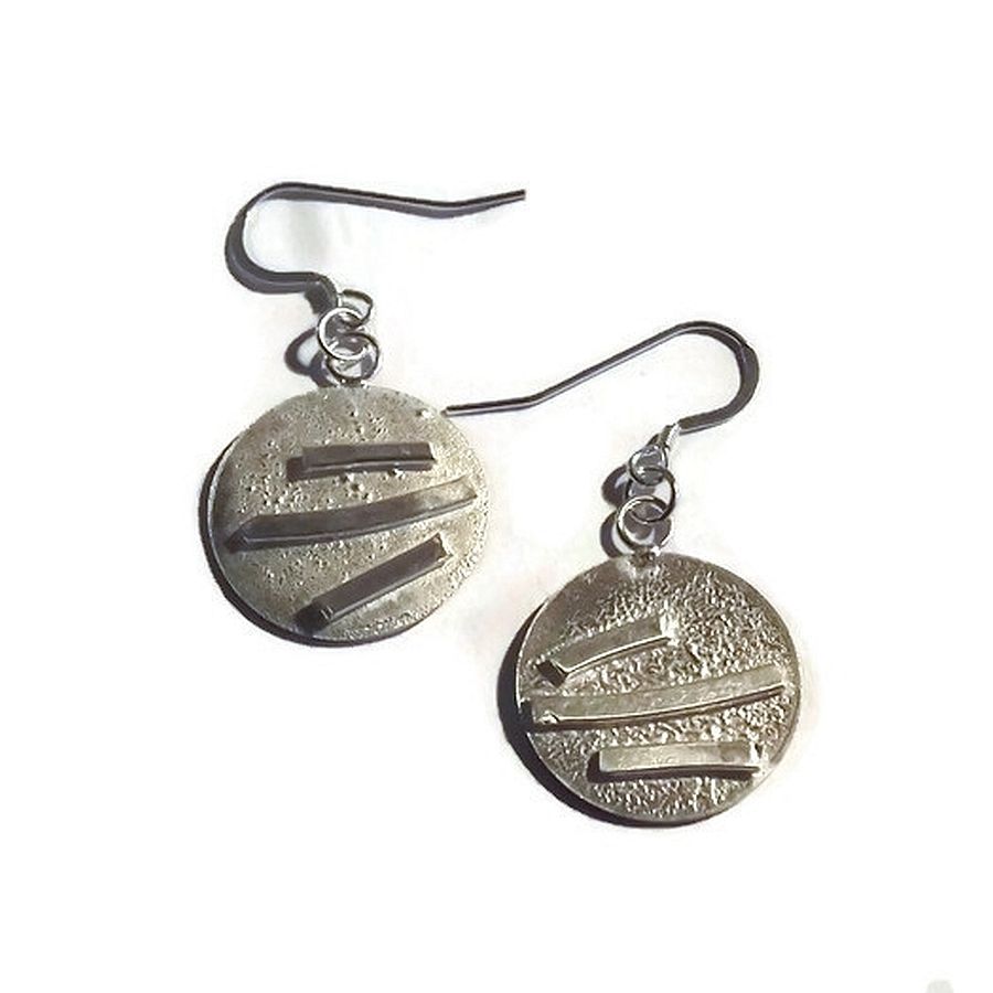 Line patterned sterling silver disc earrings - Folksy