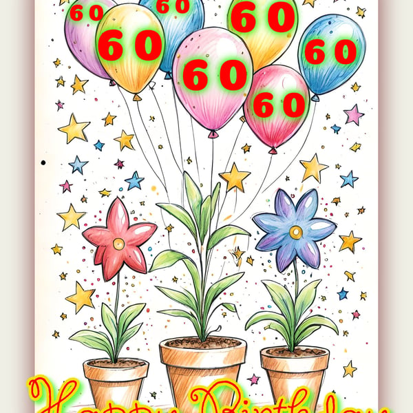 Happy 60th Birthday Card Flowers  A5 