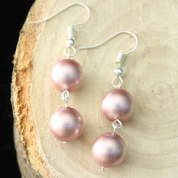 Earrings with Powder Rose Swarovski Crystal Pearls