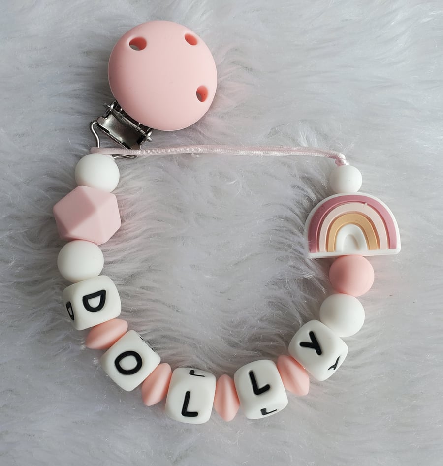 personalised dummy clip with rainbow Folksy