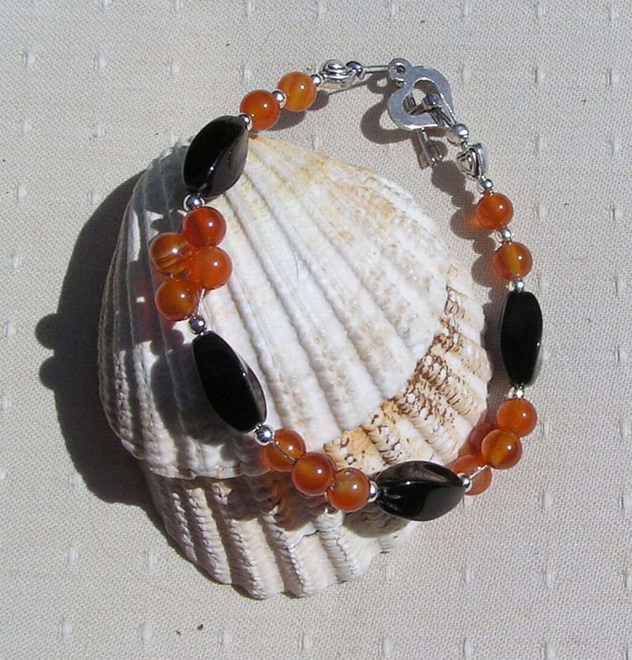 Black & Red Agate (Orange) Crystal Gemstone Chakra Bracelet "Ariana"