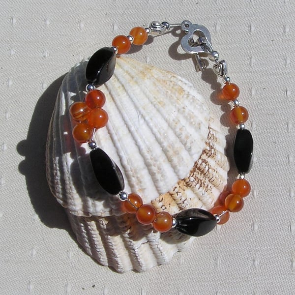 Black & Red Agate (Orange) Crystal Gemstone Chakra Bracelet "Ariana"