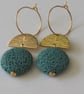 Statement Earrings Art Deco Style Blue Lava discs Gold Detail on Gold Hoops  - Image 2