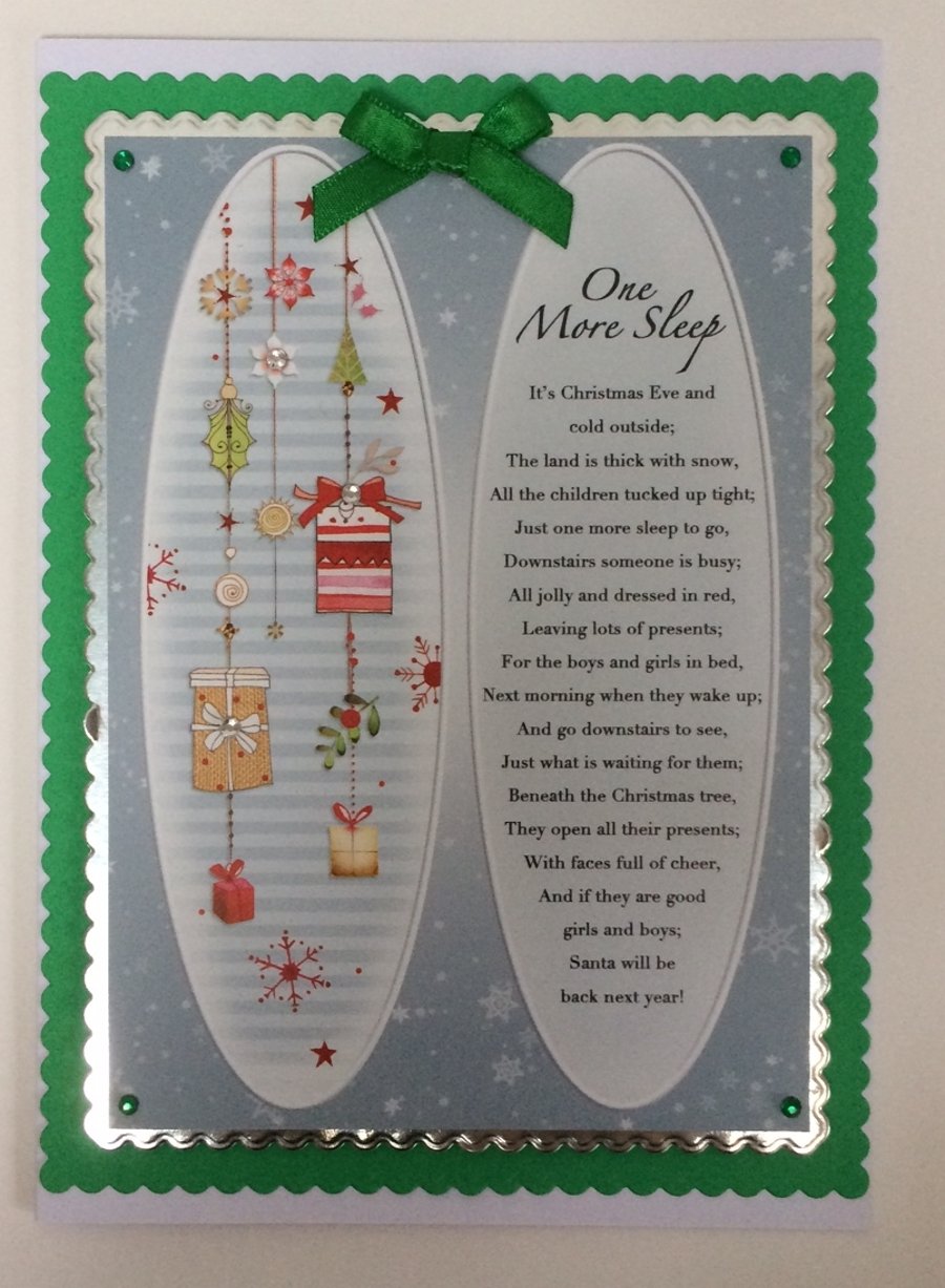 Handmade Christmas Card One More Sleep Christmas Eve Presents Poem