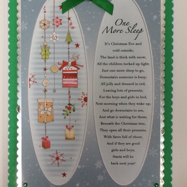 Handmade Christmas Card One More Sleep Christmas Eve Presents Poem