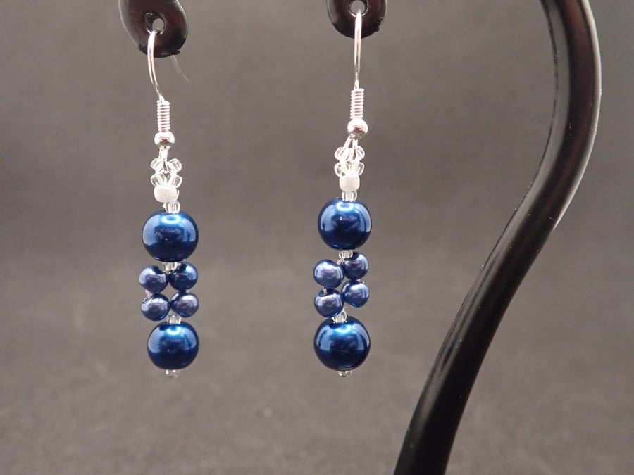 Blue Pearl Beaded Earrings