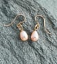 Delicate Peach Half Drilled Pearl Earrings on 14k Gold Filled Bails and Hooks