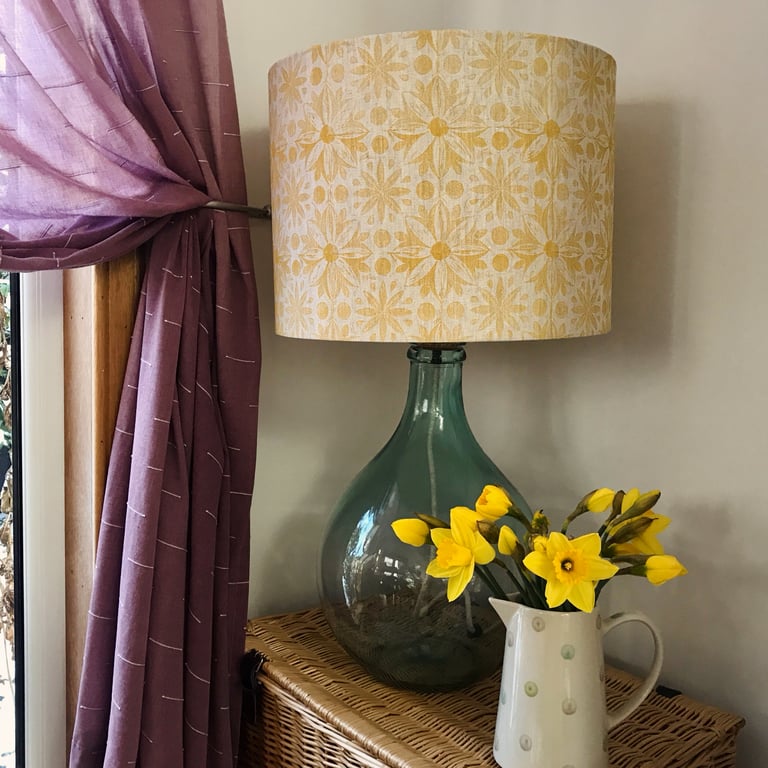 Hand Printed Linen Lampshade in Ochre Yellow