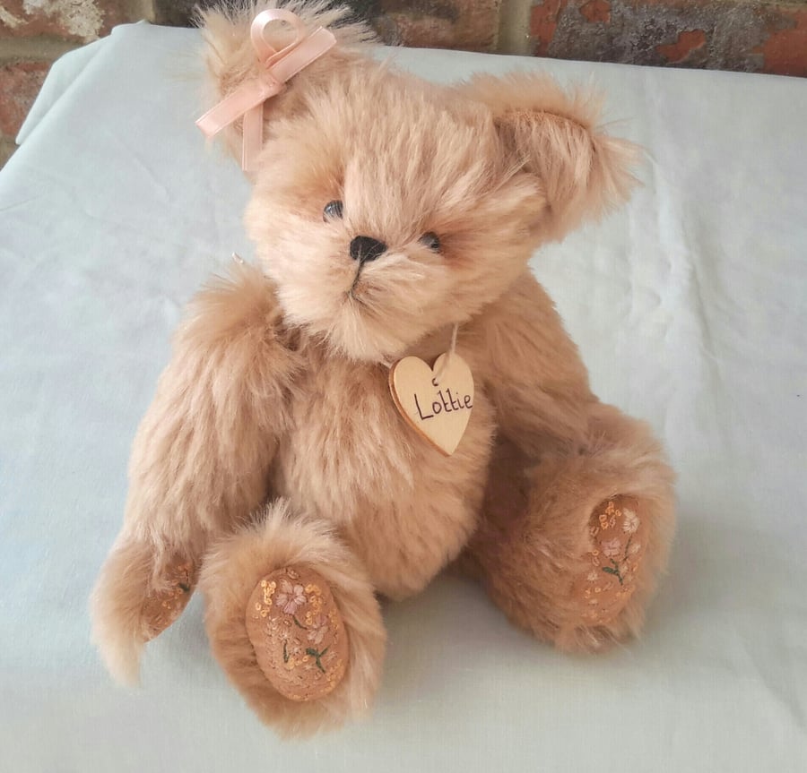 Lottie Bear, OOAK Artist Bear, Mohair Bear, Hand Embroidered Teddy Bear  