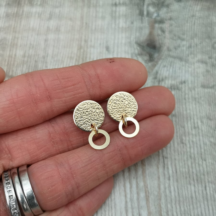 Gold Textured Disc Stud Earrings with Hoops