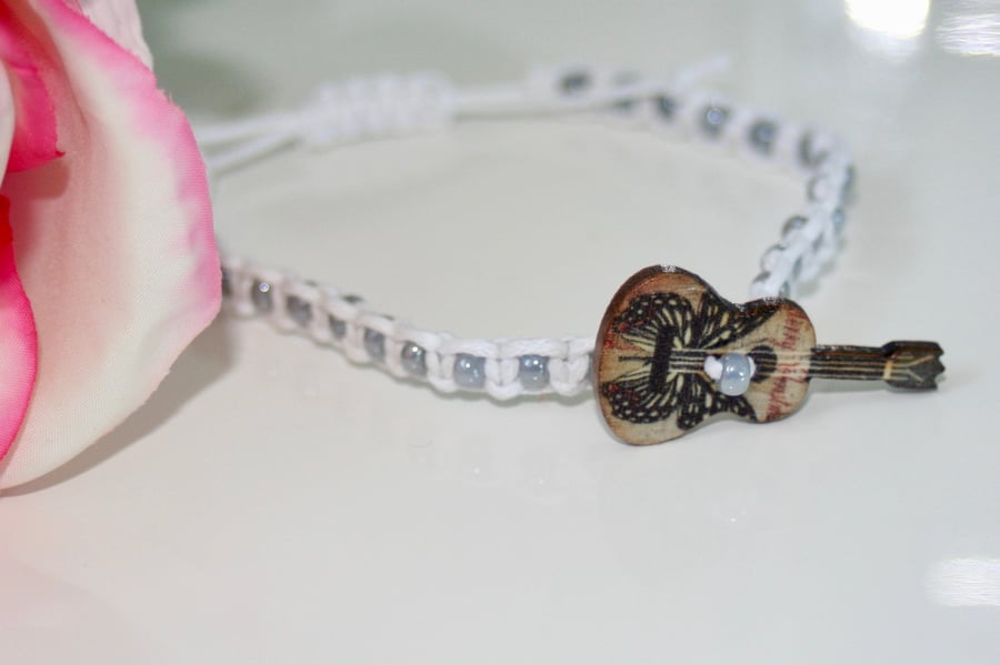 Wooden guitar button macrame bracelet
