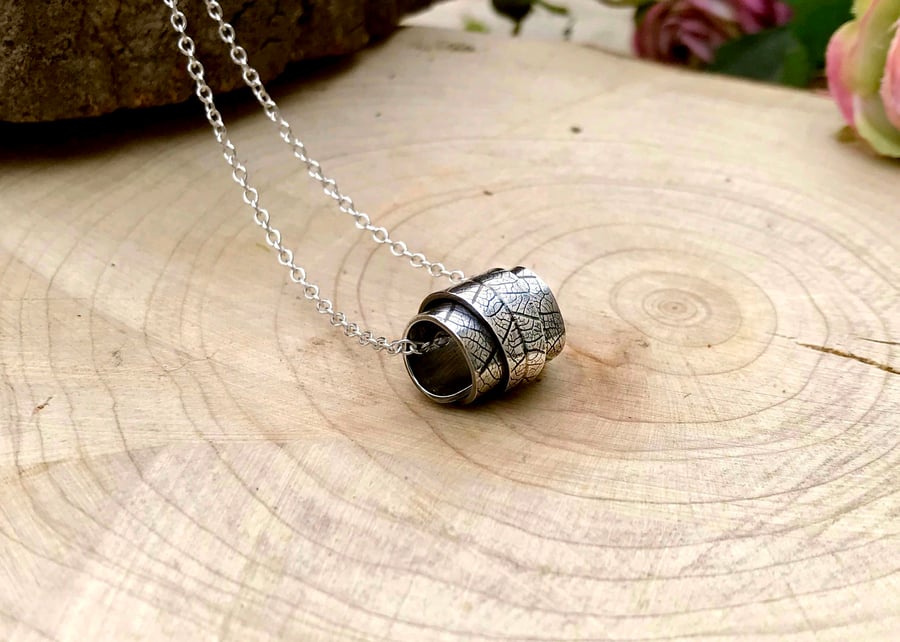 Handmade Silver Curled Leaf Necklace