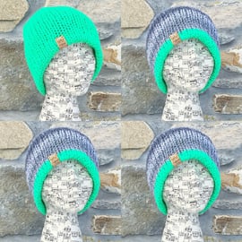 Reflective Hat. Green Hat. Grey Hat. Reversible Hat. Woolly Hat. Knitted Hat.
