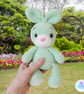 Green crochet plush bunny soft toy. Rabbit soft toy and boots set. UKCA tested.