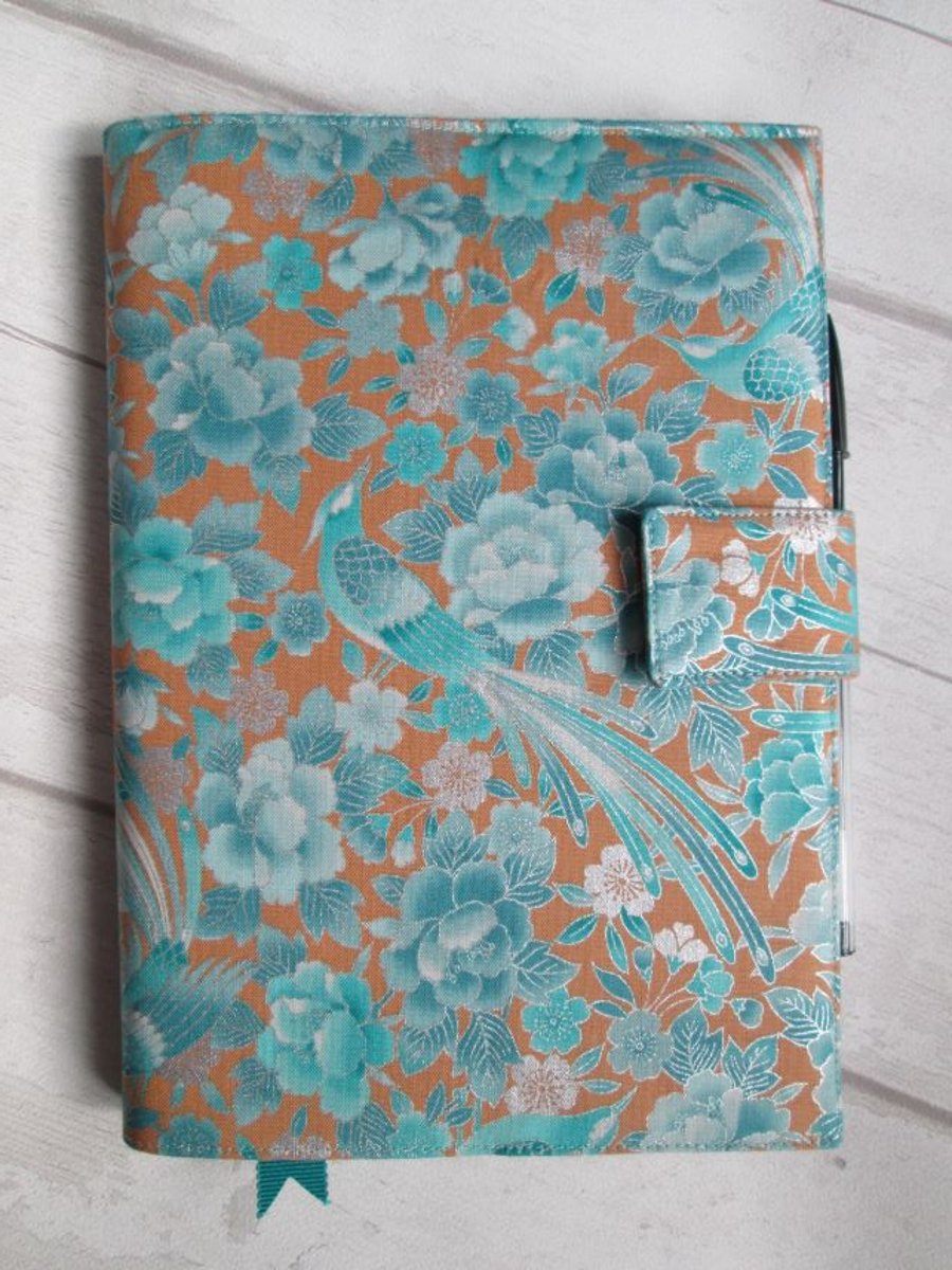 SOLD - A5 Oriental Blue Bird Reusable Notebook Cover, Japanese Notebook