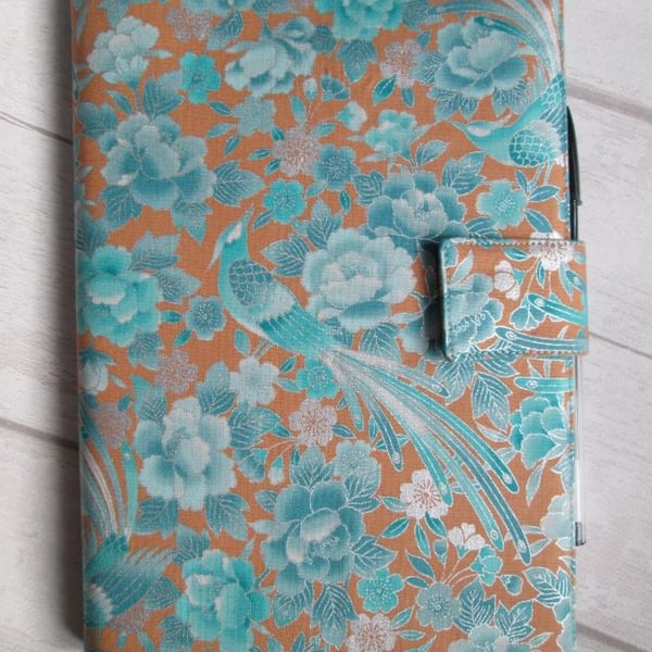 SOLD - A5 Oriental Blue Bird Reusable Notebook Cover, Japanese Notebook