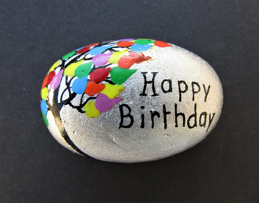 Birthday Stone Magnet, Rainbow Tree, Hand Painted Tree, Unique Birthday Gift Art