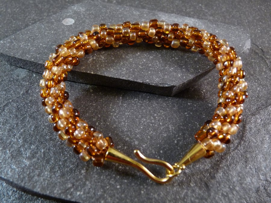 Brown & Gold Kumihimo Bracelet - Yellow Gold Copper Clasp