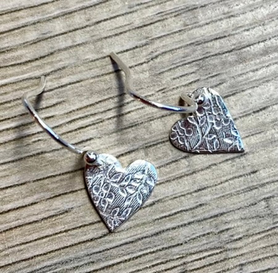 Silver heart earrings, handmade