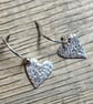 Silver heart earrings, handmade