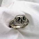 Dog's nose and flowers ring - Hand carved, Sterling Silver