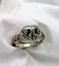 Dog's nose and flowers ring - Hand carved, Sterling Silver