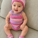 Hand knitted baby girl romper set 