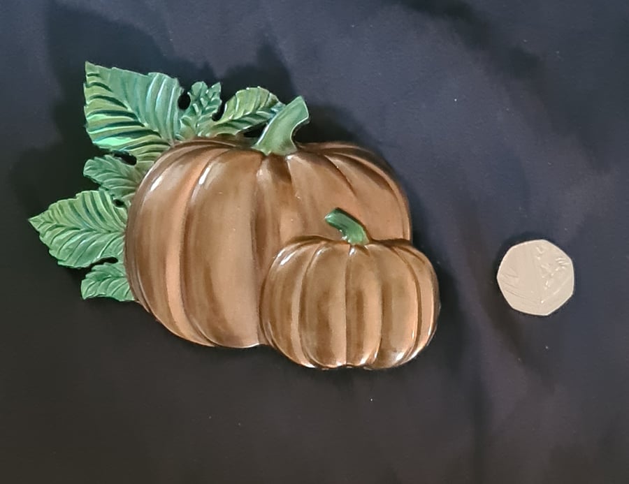 Cute Pumpkins Wall Hanger Ornament - Bronze tone