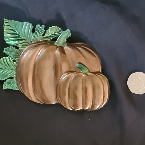 Cute Pumpkins Wall Hanger Ornament - Bronze tone