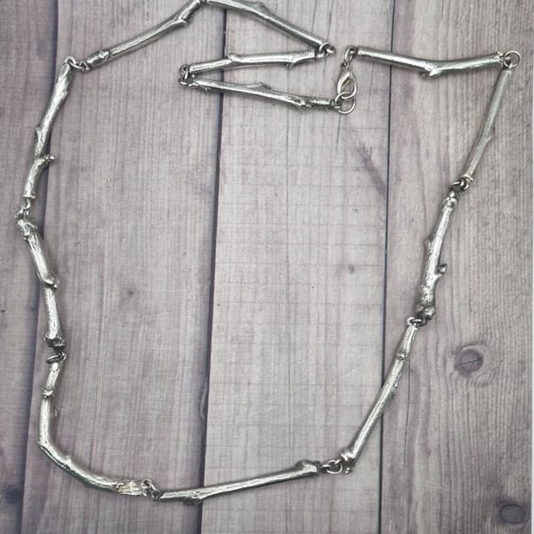 Real birch twig coated in silver, statement necklace