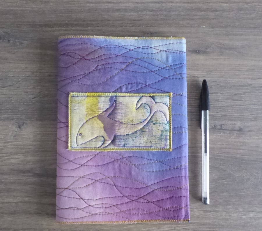 A5 Notebook - fabric slip cover with Fish panel